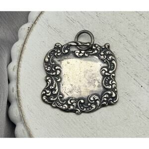 Vintage T Foree Sterling Silver Black Luggage Tag Pendant 9.13G / 1.4in